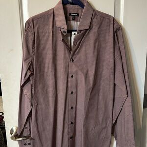 EXPRESS SLIM SOZE LARGE WINE AND CREAM  DRESS SHIRT